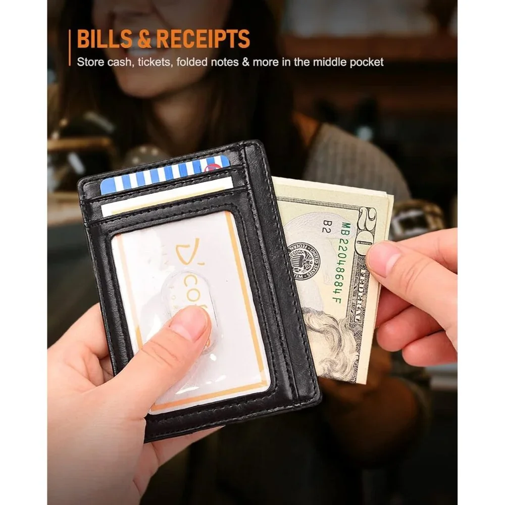 Slim Minimalist Front Pocket RFID Blocking Leather Wallets for Men and Women